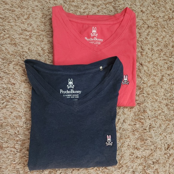 Lot of 2 Psycho Bunny T-Shirts Men Size 2XLT Blue and Light Red Cotton T-Shirts - Picture 1 of 8